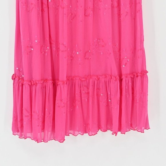 Vintage Y2k WHIZ Pink Midi Skirt Barbiecore Sequin Paisley Ruffle Womens Size L - Picture 7 of 9